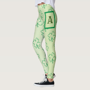 Happy St Patrick's day clover shamrock monogram Leggings