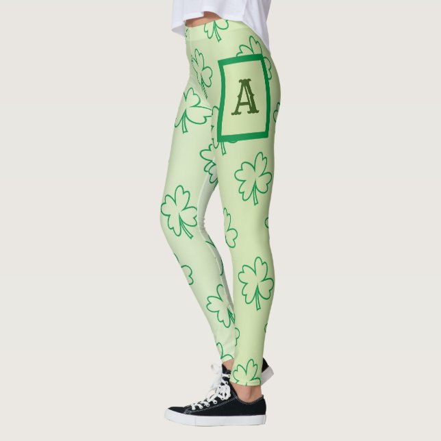 Happy St Patrick's day clover shamrock monogram Leggings (Left)