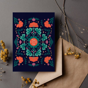 Happy St. Patrick's Day clovers & flowers Postcard