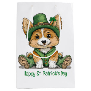 Happy St. Patrick's Day Corgi Dog Medium Gift Bag