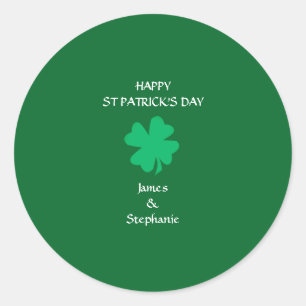 Happy St Patrick's Day Custom Name Green Shamrock Classic Round Sticker