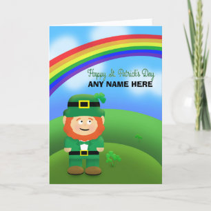 Happy St Patrick's Day Custom Name Leprechaun Holiday Card