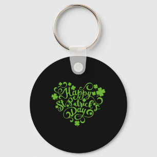Happy St Patricks Day Cute Heart Shamrock St Patri Keychain