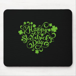 Happy St Patricks Day Cute Heart Shamrock St Patri Mouse Pad