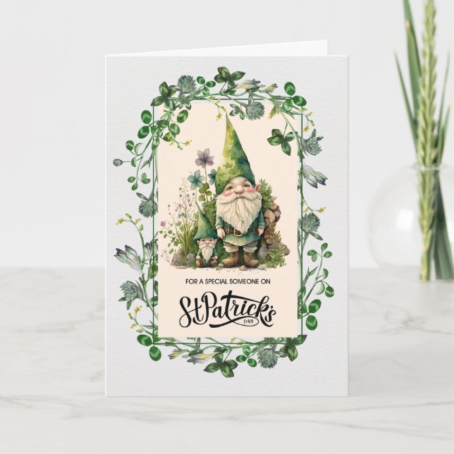 Happy St. Patrick's Day. Cute Irish Gnomes Card (Front)