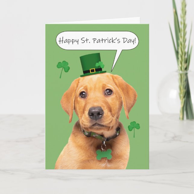 Happy St Patrick's Day Cute Labrador Puppy Holiday Card (Front)