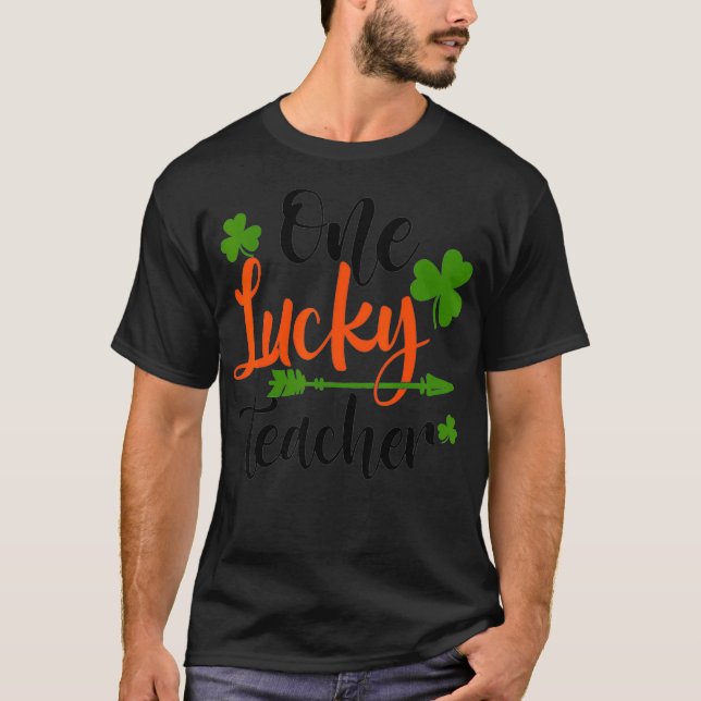Happy St Patricks Day Cute One Lucky Teacher Rainb T-Shirt (Front)