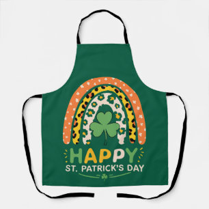 Happy St Patrick's Day Cute Rainbow Leopard Apron