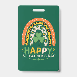 Happy St Patrick's Day Cute Rainbow Leopard Badge