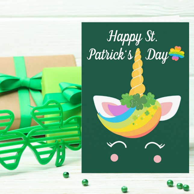Happy St. Patricks Day Cute Unicorn Customizable Card (Creator Uploaded)