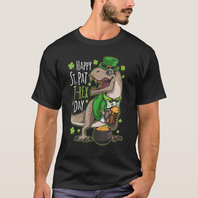 Happy St Patricks Day Dinosaur Dino Saurus Irish S T-Shirt (Front)