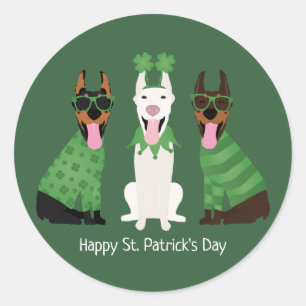 Happy St Patricks Day Dobermann Dogs Classic Round Sticker