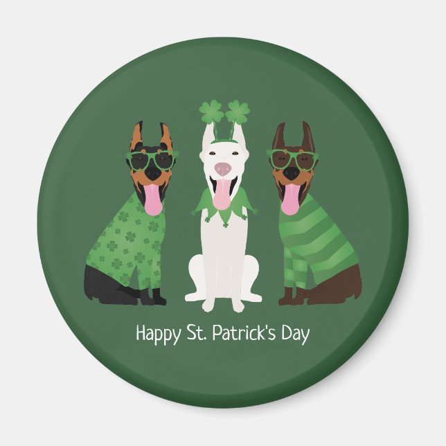Happy St Patricks Day Dobermann Dogs Magnet (Front)