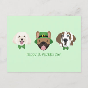 Happy St Patricks Day Dog Faces Postcard