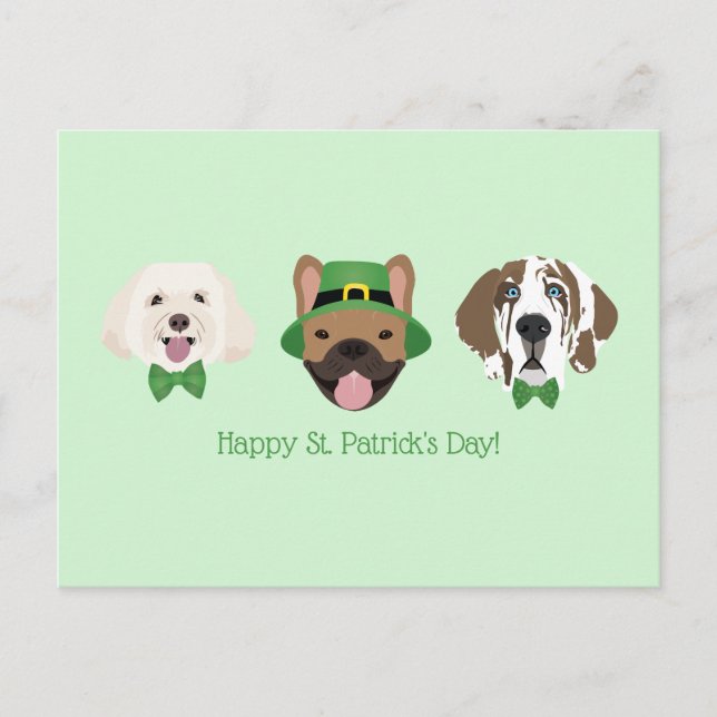 Happy St Patricks Day Dog Faces Postcard (Front)