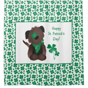 Happy St Patricks Day Dog Four Leaf Clover Green