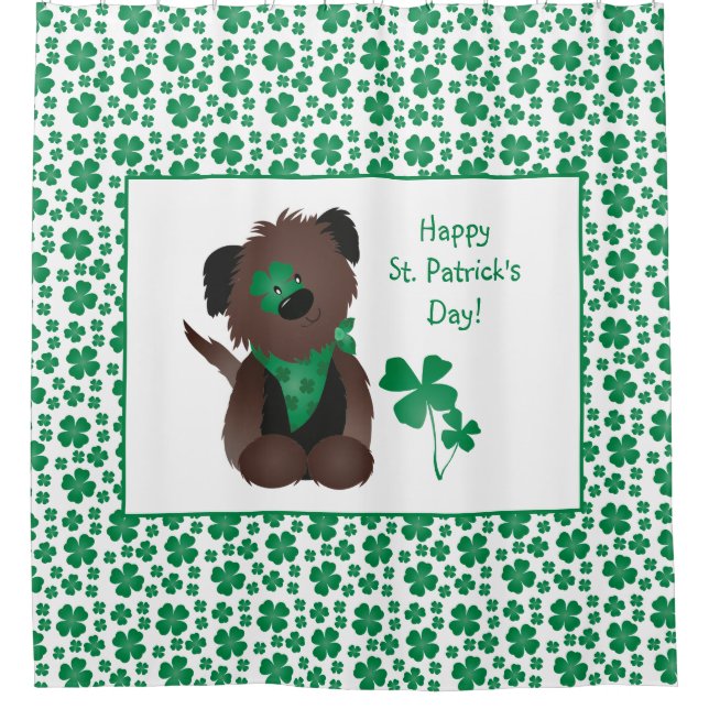 Happy St Patricks Day Dog Four Leaf Clover Green (Front)