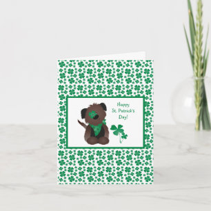 Happy St Patricks Day Dog Four Leaf Clover Green Card