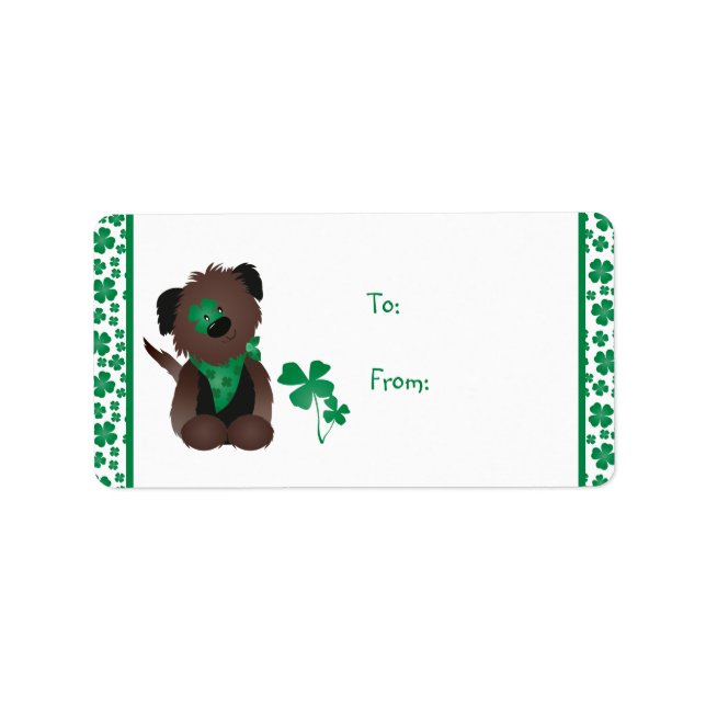 Happy St Patricks Day Dog Four Leaf Clover Green Label (Front)