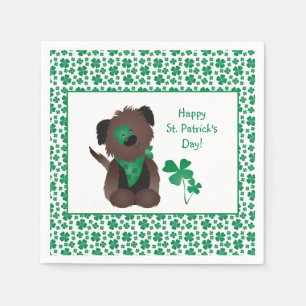 Happy St Patricks Day Dog Four Leaf Clover Green Napkin