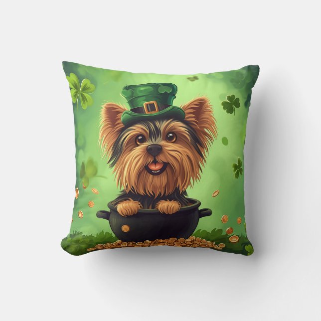 Happy St Patricks Day Dog Throw Pillow (Front)