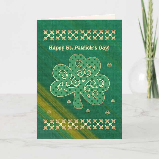 Happy St. Patrick's Day  Elegant Gold Shamrock Card (Front)