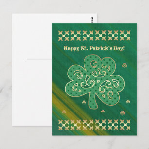 Happy St. Patrick's Day. Elegant Gold Shamrock Postcard