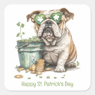 Happy St. Patrick's Day English Bulldog Square Sticker