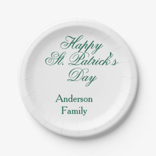 Happy St. Patrick's day family name green sminimal Paper Plate