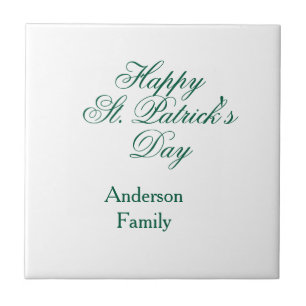 Happy St. Patrick's day family name green sminimal Tile