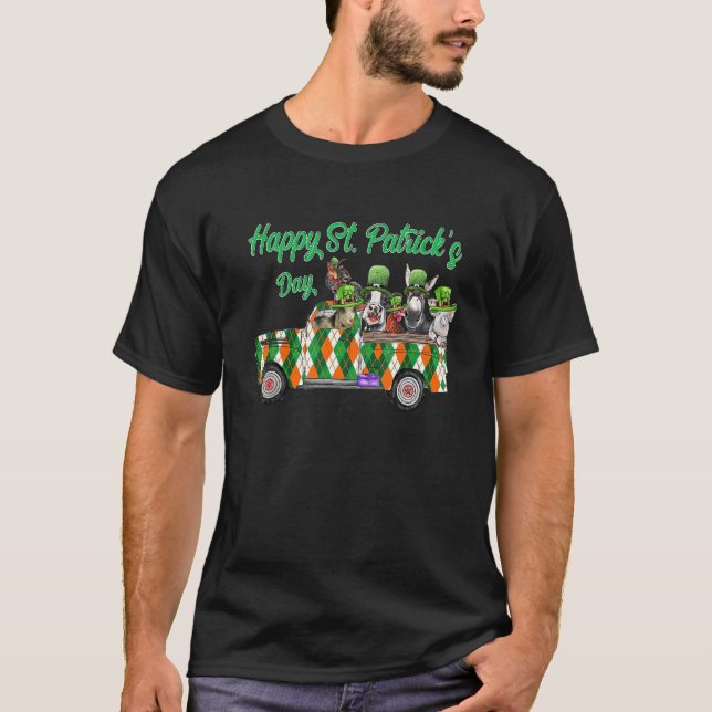 Happy St Patricks Day Farm Animals Truck T-Shirt (Front)
