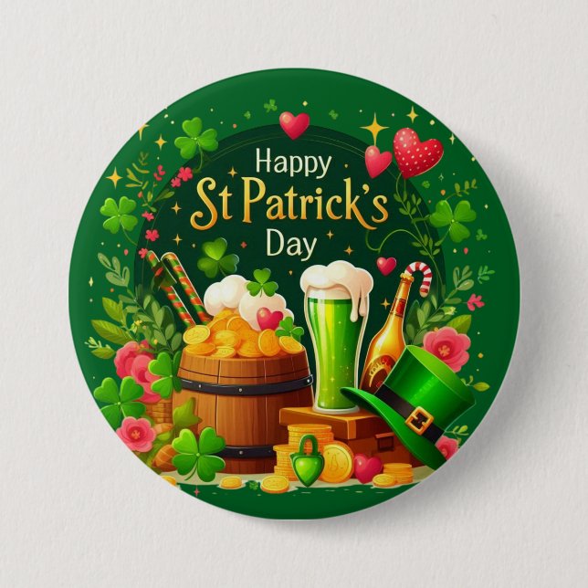 Happy St. Patrick's Day Festive Celebration 3 Inch Round Button (Front)