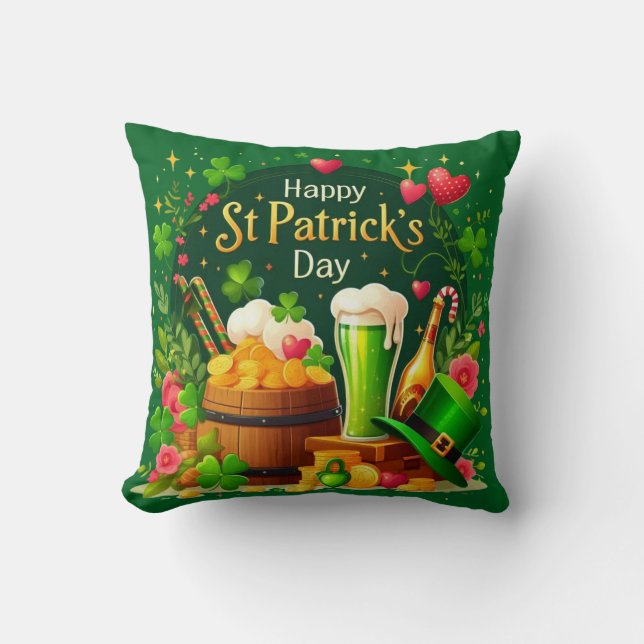Happy St. Patrick's Day Festive Celebration Throw Pillow (Front)