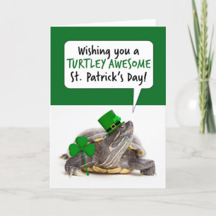 Happy St Patricks Day For Anyone Cute Turtle humou Holiday Card