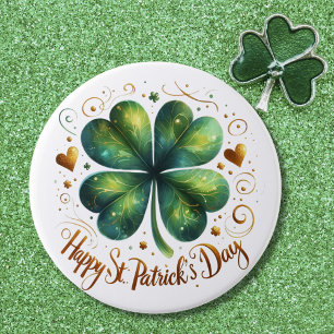 Happy St Patrick's Day Four Leaf Clover 3 Inch Round Button