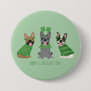 Happy St Patricks Day French Bulldogs 3 Inch Round Button