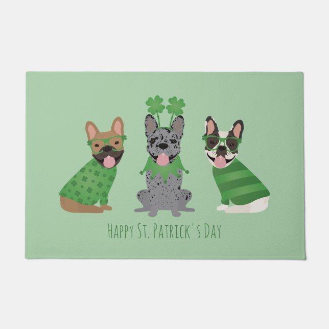 Happy St Patricks Day French Bulldogs Doormat (Front)