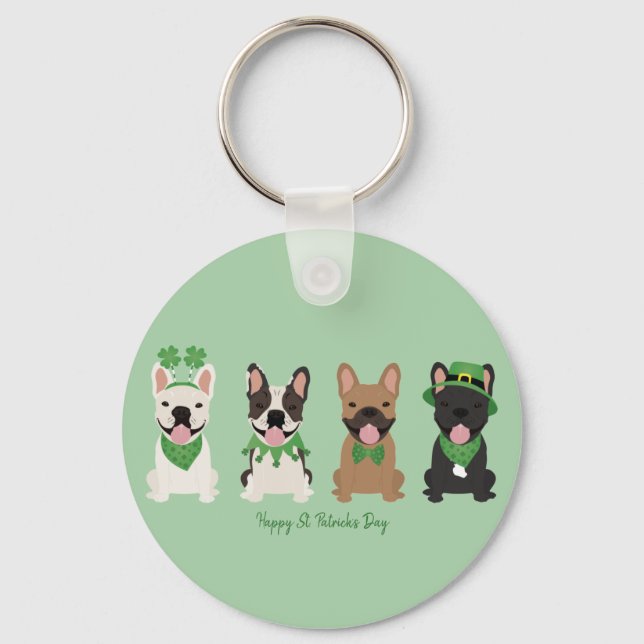 Happy St Patricks Day French Bulldogs Keychain (Front)