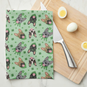 Happy St Patricks Day French Bulldogs Kitchen Towel