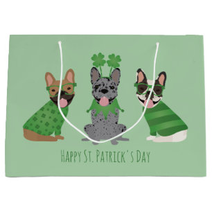 Happy St Patricks Day French Bulldogs Large Gift Bag