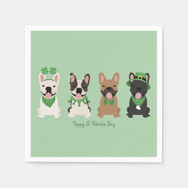 Happy St Patricks Day French Bulldogs Napkin (Front)
