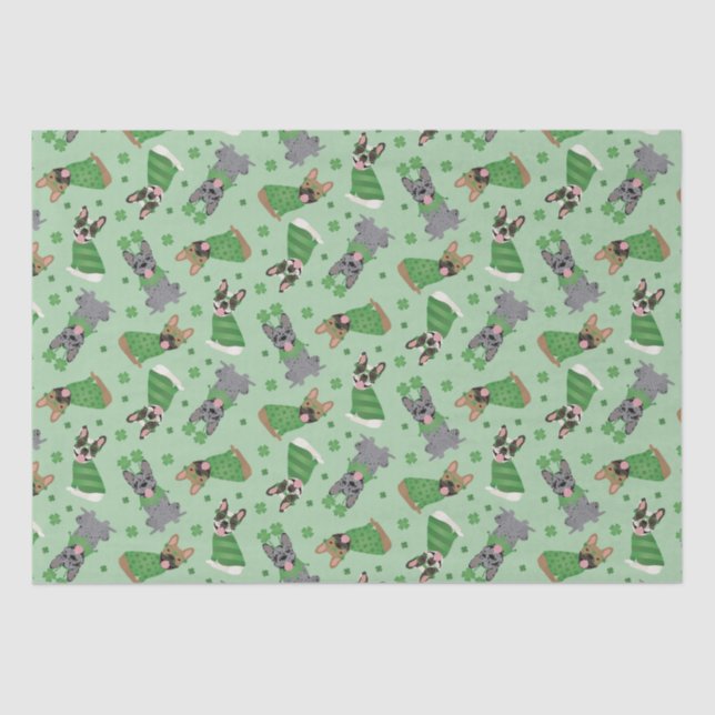 Happy St Patricks Day French Bulldogs Tissue Paper (Front)
