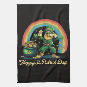 Happy St Patricks Day Funny Leprechaun Kitchen Towel