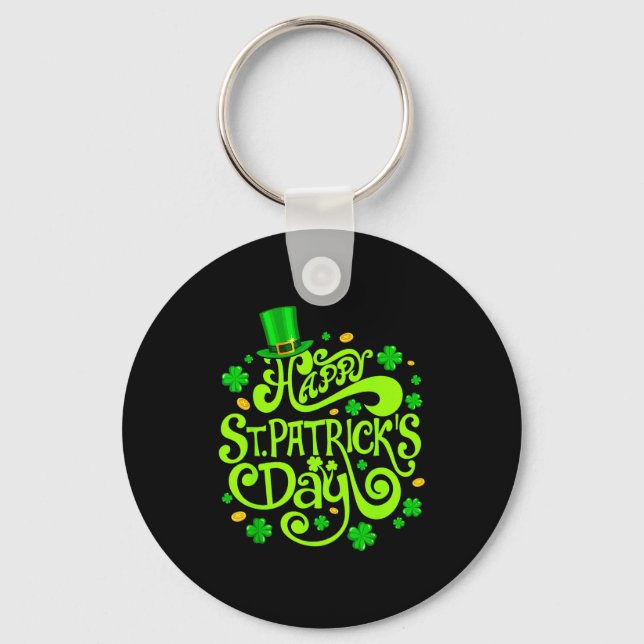 Happy st patricks day funny shamrock irish men keychain (Front)