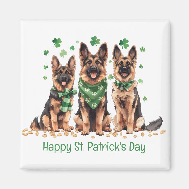 Happy St. Patrick's Day German Shepherd Dogs Magnet (Front)