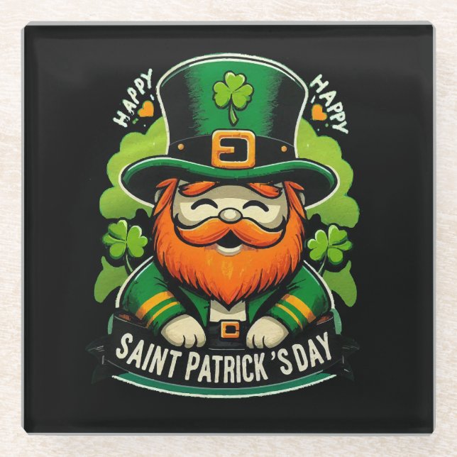 Happy St Patricks Day Glass Coaster (Front)