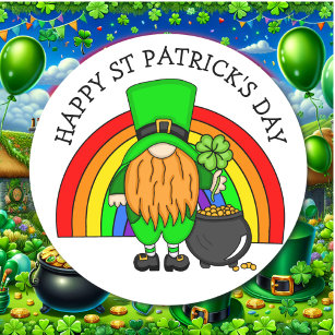 Happy St Patrick's Day   Gnome Leprechaun   Classic Round Sticker