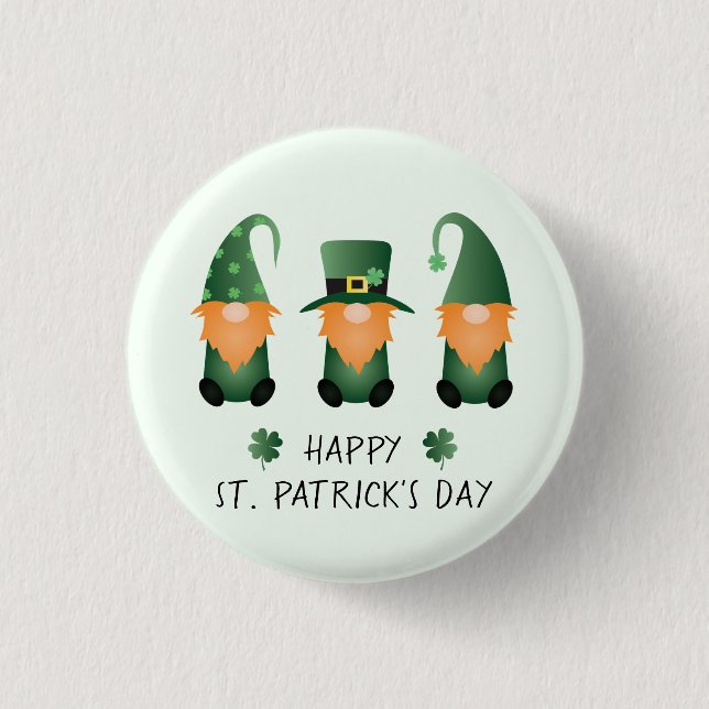 Happy St Patricks Day Gnomes Green 1 Inch Round Button (Front)