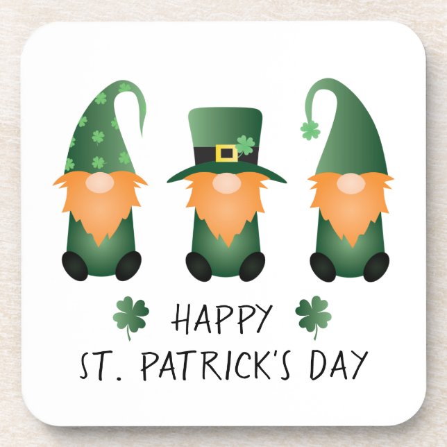 Happy St Patricks Day Gnomes Green Orange Coaster (Front)