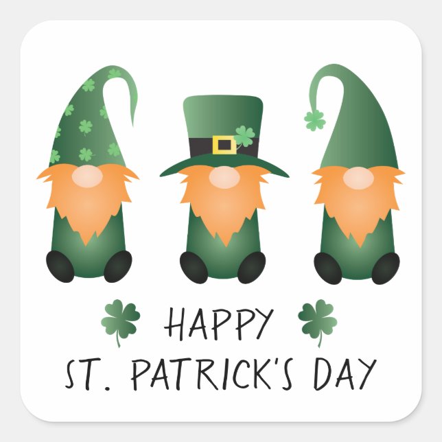 Happy St Patricks Day Gnomes Green Orange Square Sticker (Front)